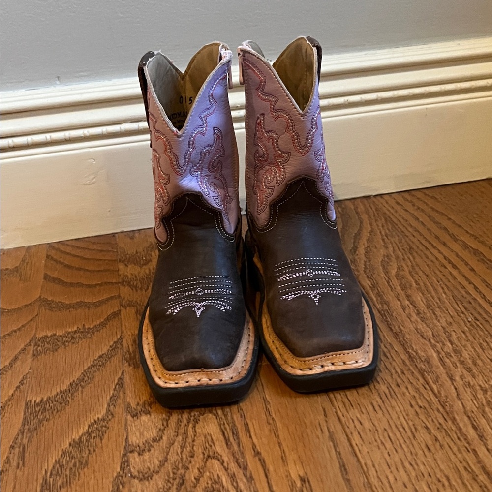 ROPER PINK AND BROWN LEATHER GIRLS WESTERN BOOTS SIZE 7 - Picture 3 of 10